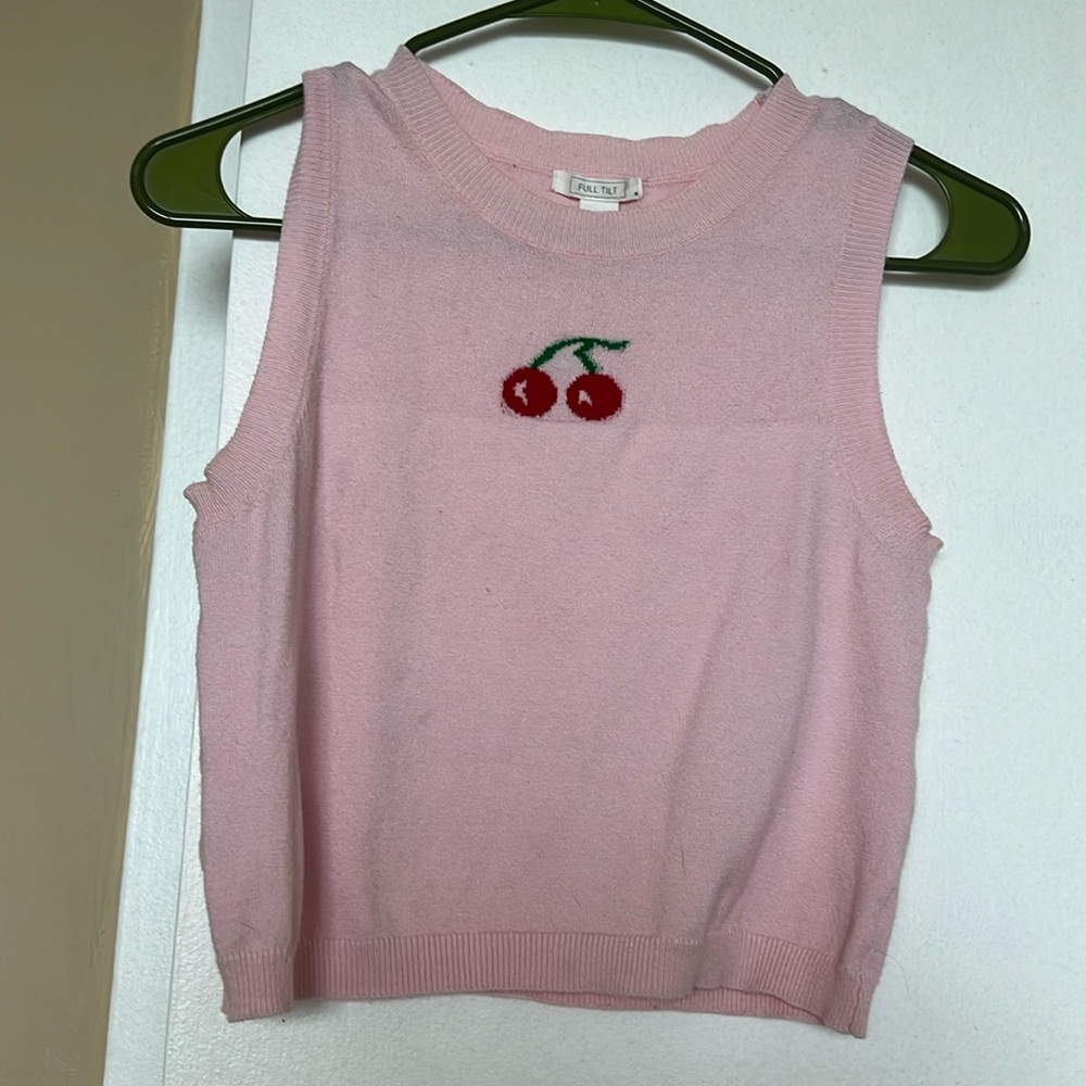 Full Tilt Pink Crop Top with Cherry Design